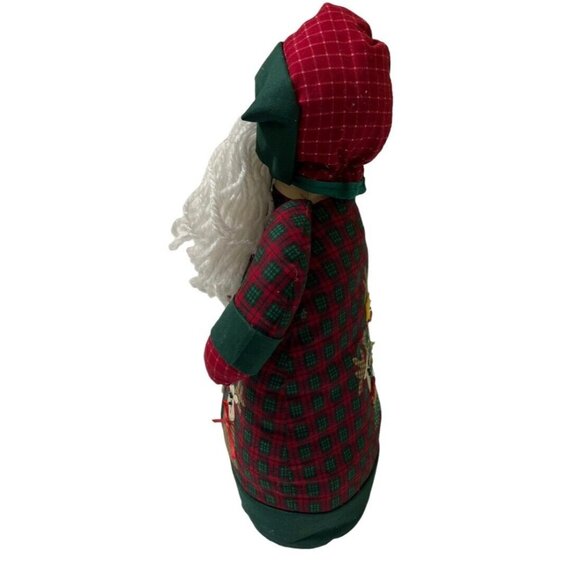Handcrafted Vtg Christmas Santa Claus 17" Stuffed Fabric Figure Tree Reindeer - Picture 4 of 10